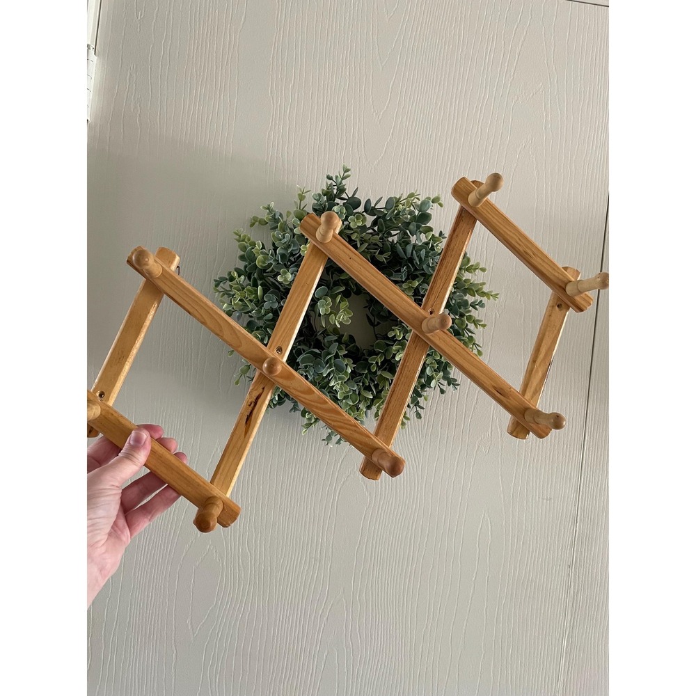 Vintage Accordion Wooden Coat Hanger: Expandable Wall Cottagecore Decor